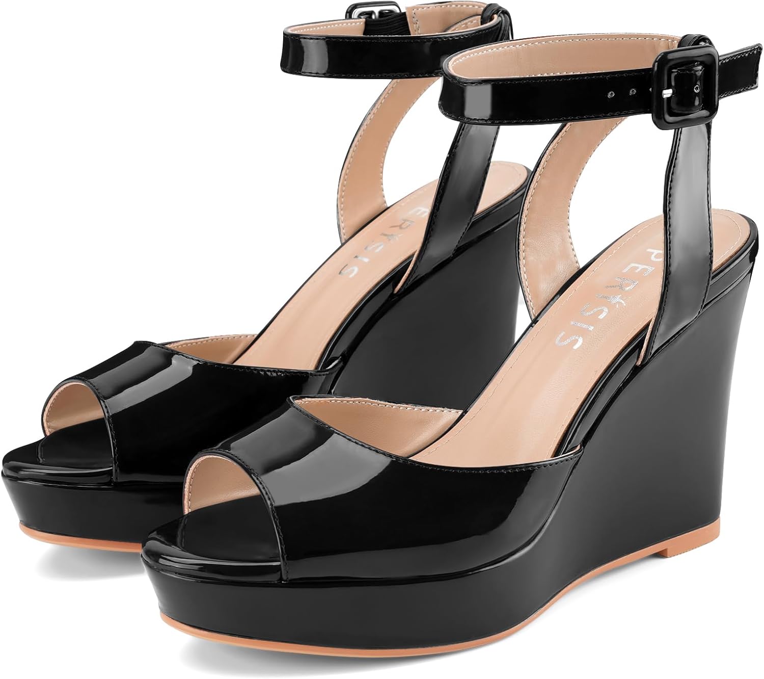Women's Dressy Platform Wedge Sandals Black Wedges Peep Toe Patent High Heels Slingback Heeled Comfortable Ankle Strap Shoes(Black patent,8.5) - Image 7