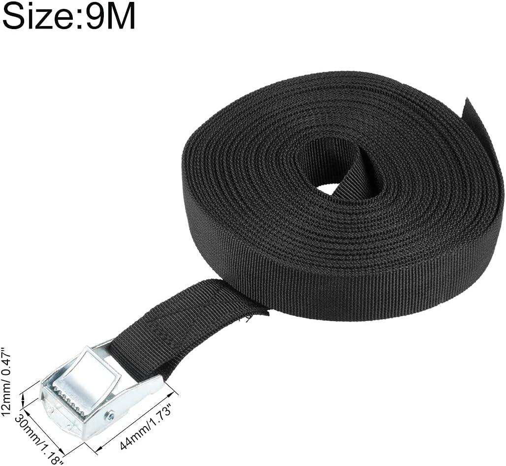 uxcell Tie Down Strap Cam Buckle Lashing Strap 1" x 30Ft 176lb 80Kg Load Polypropylene for Moving Securing Cargo, Black - Image 2