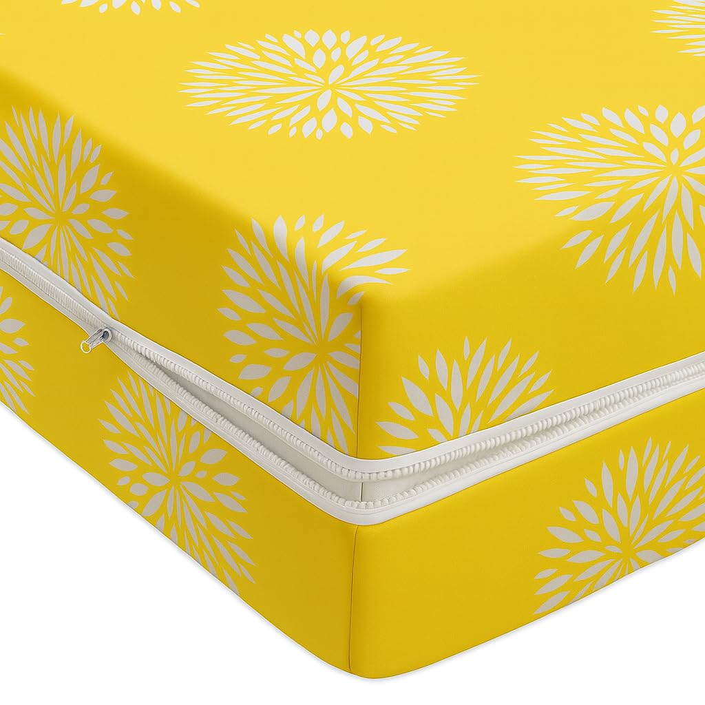 Premium Cotton Printed Mattress Cover/Protector with Zipper Chain|Provides All Around Protection with 360° Encasing |Single Size Bed - 72x36+6 inches (3×6 ft Mattress) Pack of 1 Yellow White