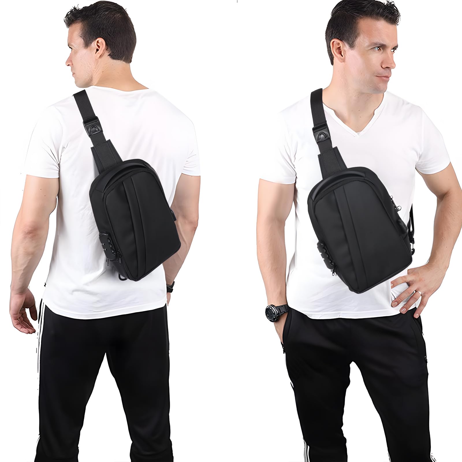 Borsa a tracolla per uomo antifurto borsa a tracolla per le donne zaino con porta di ricarica USB per viaggi, nero