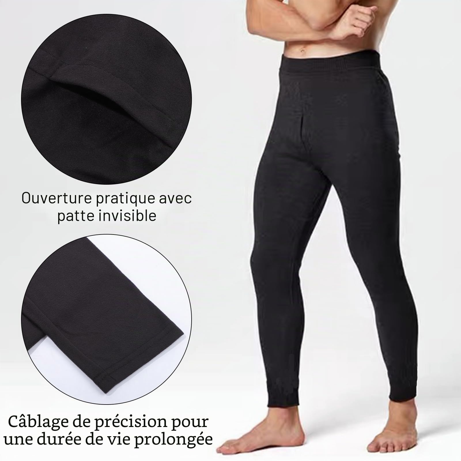 Caleçon long pour homme, en polaire, thermique, sous-vêtement thermique, long, pantalon thermique pour l'hiver