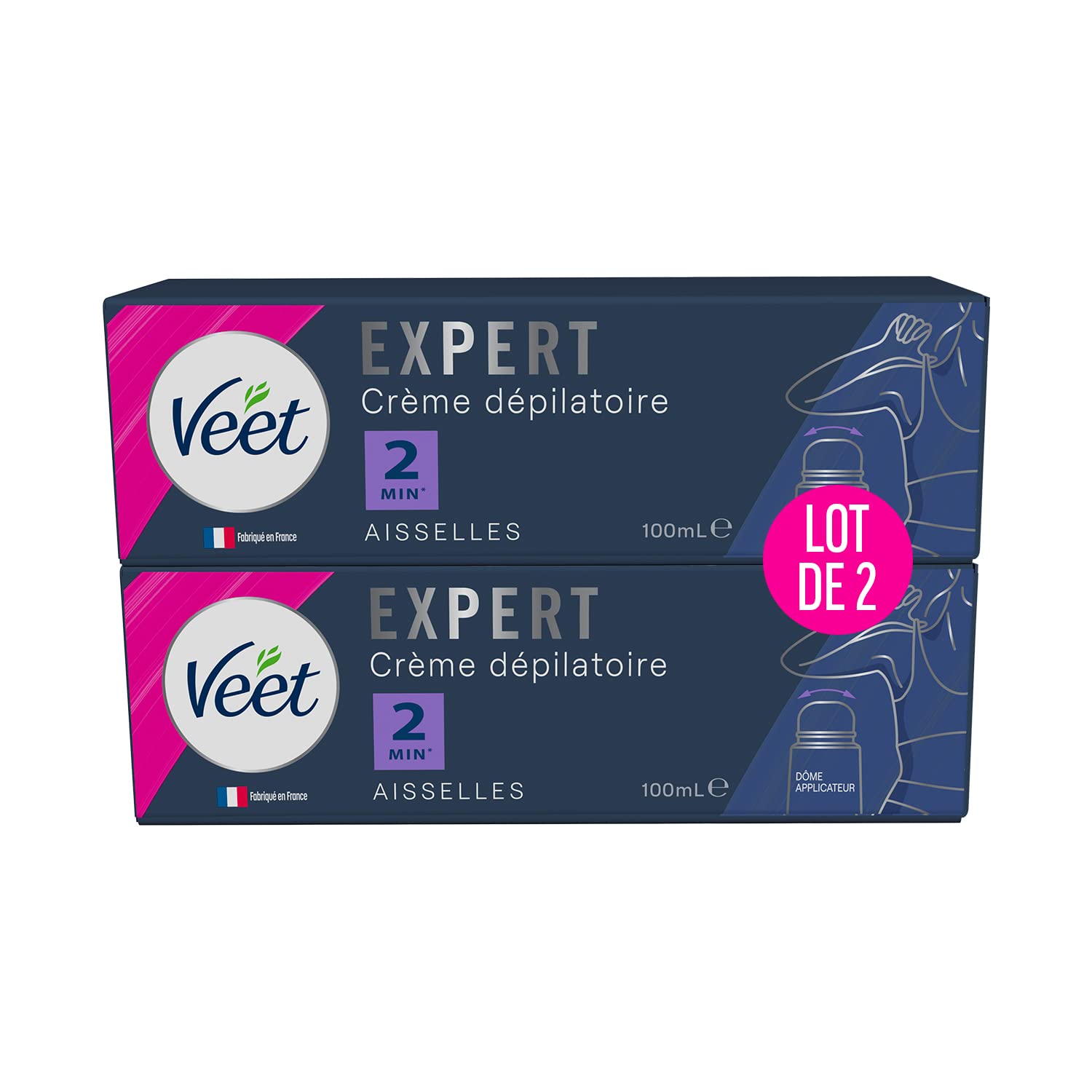 VEET Expert - Crema depilatoria per ascelle con cupola applicatore, agisce in 2 minuti, confezione da 2 x 100 ml