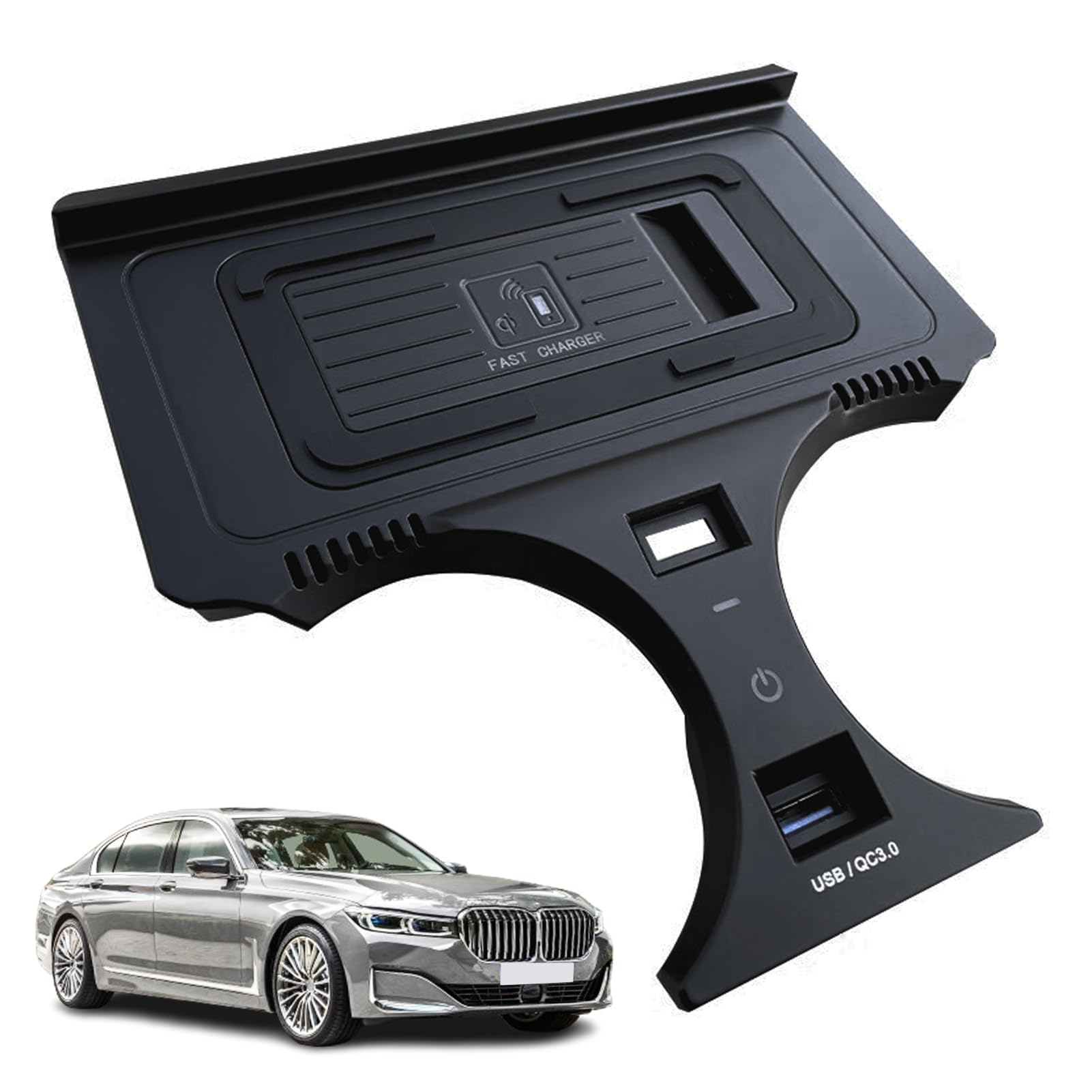 Caricabatterie Wireless Touch Switch per Auto per Serie 7 740i/745e/750i, Base di Ricarica Rapida per Telefono da 15 W con QC3.0 USB-A da 27 W per Qualsiasi Telefono Cellulare abilitato Qi