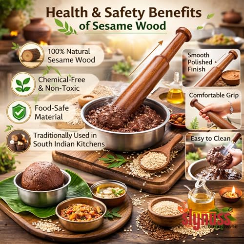 Image of Slynuss | Ragi Mudde Maker, Ragi Mudde Stick, Ragi Mudde Wooden Stick, Mudde Kolu, Ragi Ball Maker, Sangati | Original Sheesham Wood, No Harmful Polish | Naturally Non-Stick, (35 CM X 3 CM)