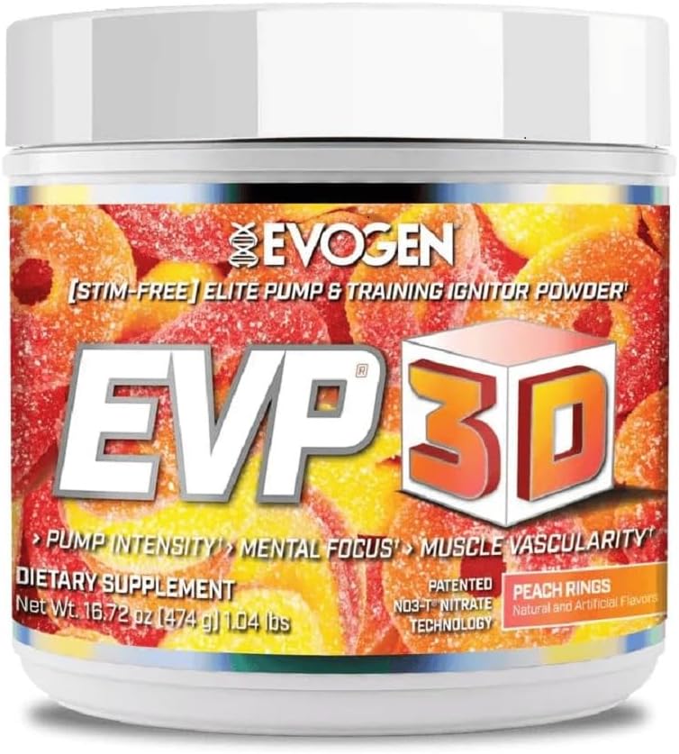 EVP-3D | Extreme Pre-Workout Pump Ignitor, Arginine Nitrate, Citrulline, Beta-Alanine, Lions Mane | Peach Rings | 40 Servings
