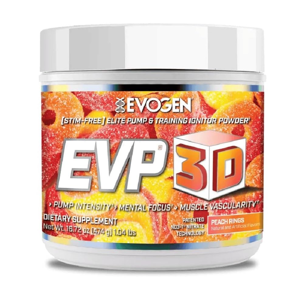 Evogen EVP-3D | Extreme Pre-Workout Pump Ignitor, Arginine Nitrate, Citrulline, Beta-Alanine, Lions Mane | Peach Rings | 40 Servings