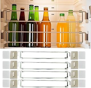 RV Refrigerator Adjustable Tension Rods Set 12.5-22.3 Inch Refrigerator Bar, 4-Pack with Anti-Slip Pads, Stainless Steel