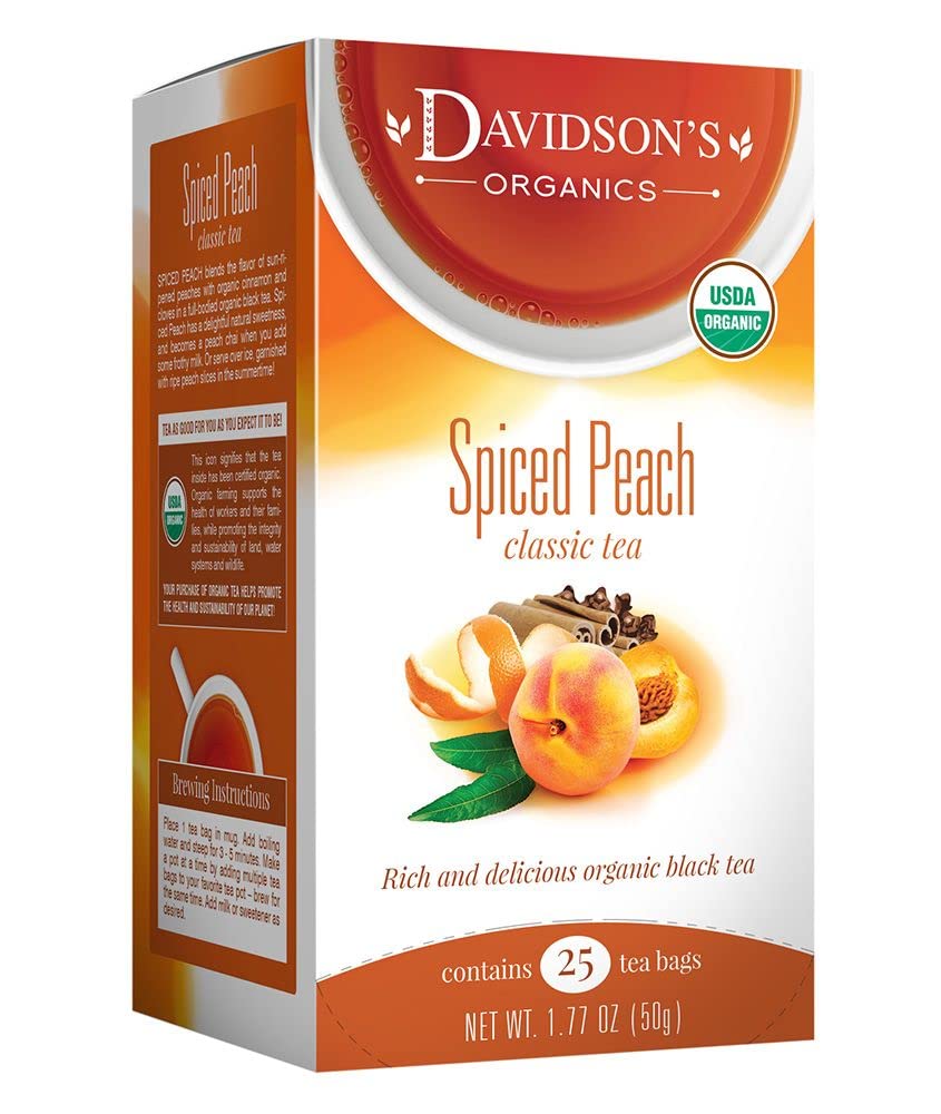 Davidson's Organics, Spiced Peach, 8-count Tea Bags, Pack of 12