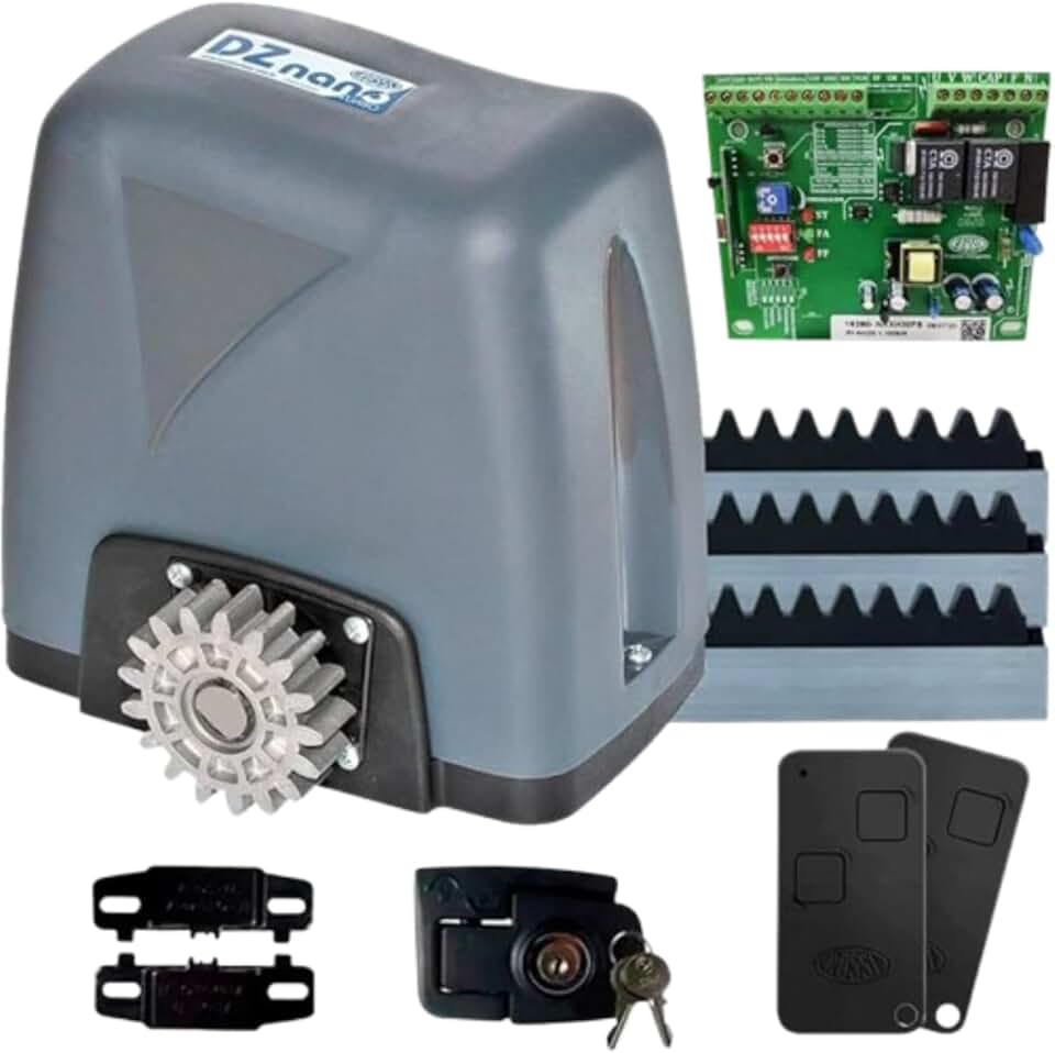 Kit Motor Deslizante Portão Eletrônico Dz Nano 36 Turbo 600kg 1/4 HP Rossi 2 Controles 3 Metros de Cremalheira (220, Volts)