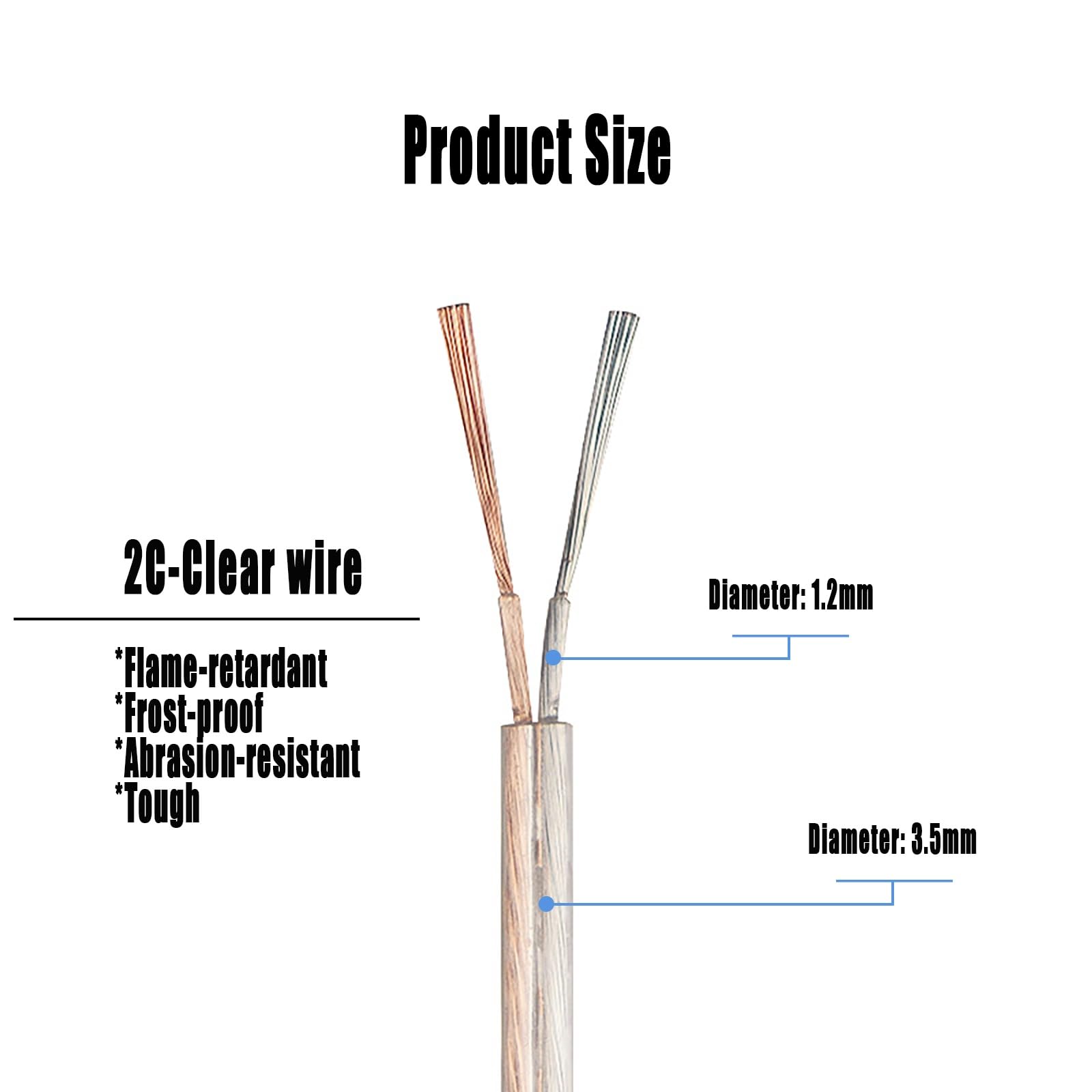 Cable Paralelo Cobre Estannado PVC Transparente UL2464 22/2, 15 Pies, Cable Flexible para Altavoces, Tiras LED, Cable De Extensión Bajo Voltaje 22 AWG 2C(100ft)