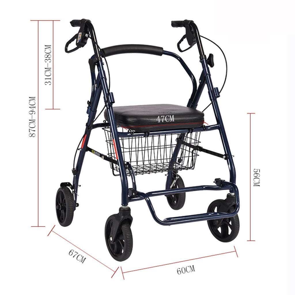 Carrello Vecchio in Acciaio al Carbonio Che compra Verdure con Sedile con Ruote Carrello della Spesa Carrello Portatile Pieghevole Regolabile (Blu)