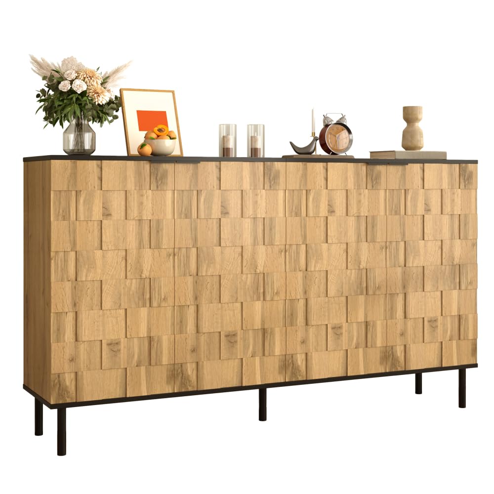 Aparador de mosaico de 2 puertas aspecto madera mueble de salón moderno