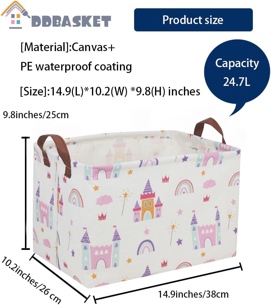 Image of Baskets Nursery Basket Storage Bins Rectangular Cute Storage Bin Organizer Book Shelf Basket Rose Room Decor(Castle)