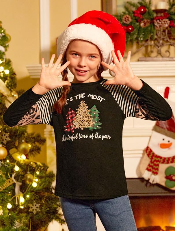 BesserBay Girls Christmas Raglan Long Sleeve Patchwork Shirt Tunic Top 4-14 Years3