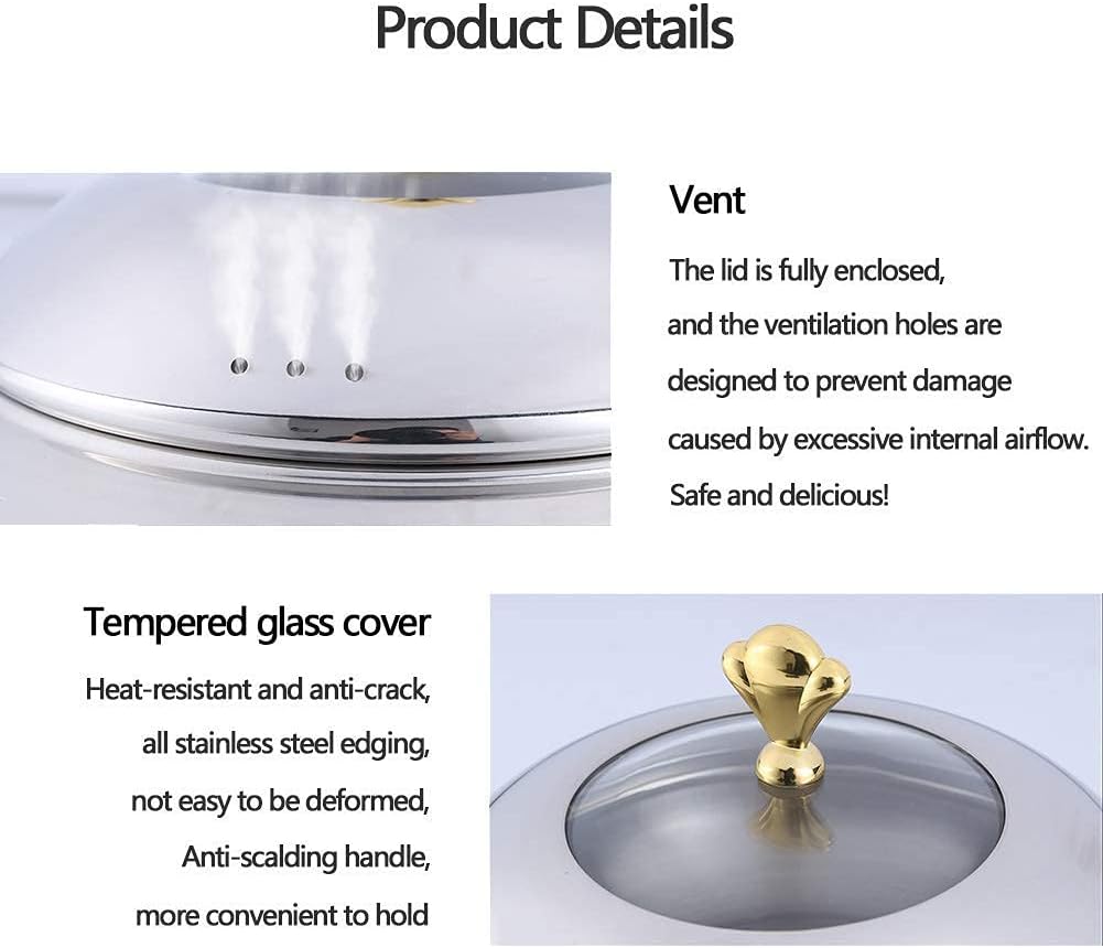 Food Warmer Fondue Pot Stainless Steel,Round Chafing Dish Buffet Set, Cheese Breakfast Family Daily Kitchen Outdoor Camping,Gold,0.66Ft-Silver-0.66ft