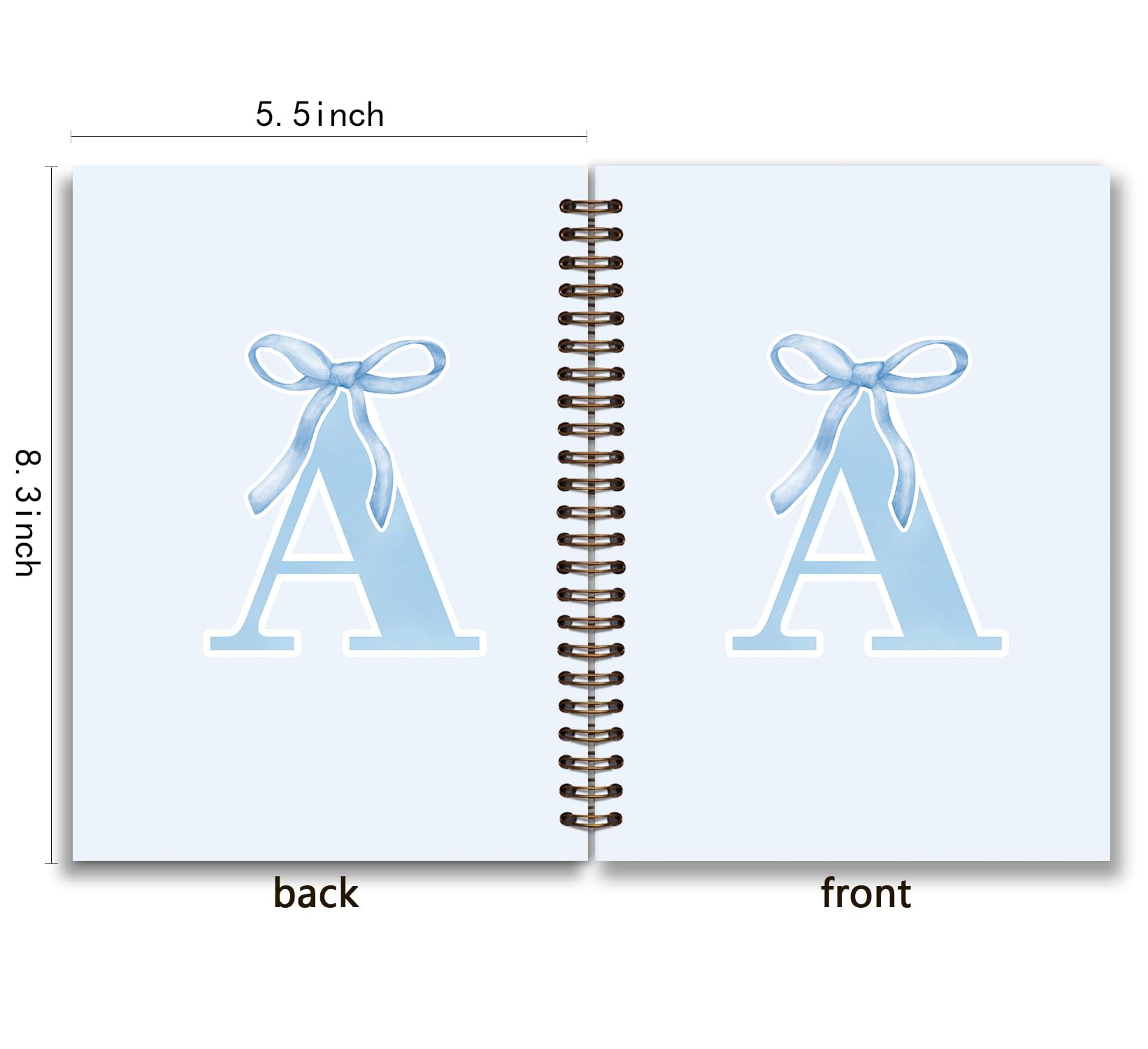 foedor Initial A Notebook Journal,Personalized Teen Girl Gifts,Coquette Trendy Preppy Blue Bow Spiral Notebook,Monogrammed Gifts for Women Teen Girl,College Ruled Hardcover Spiral Notebook 5.5 x 8.3