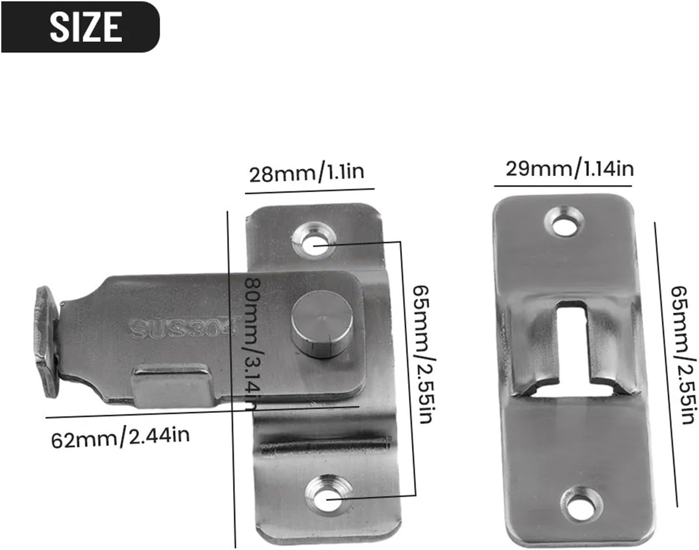 SBTRKT Door Lock 90 Degree Barn Bolt Cast Stainless Steel Hook Latch Window Cabinet Locks with Screws Right Angle Sliding Gate Lock (Color : Small)