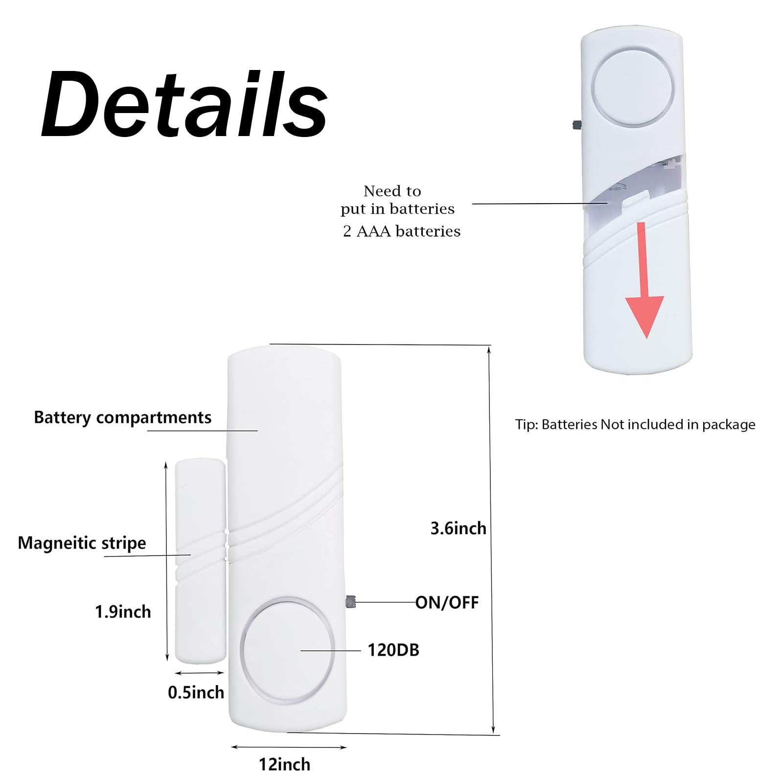 6 Stück Tür-/Fensteralarm, magnetischer Einbruchsalarmsensor, laute Türalarme für Kindersicherheit, DIY für die Sicherheit zu Hause, Büroschutz, Einkaufsgeschäft, AAA-Batterie