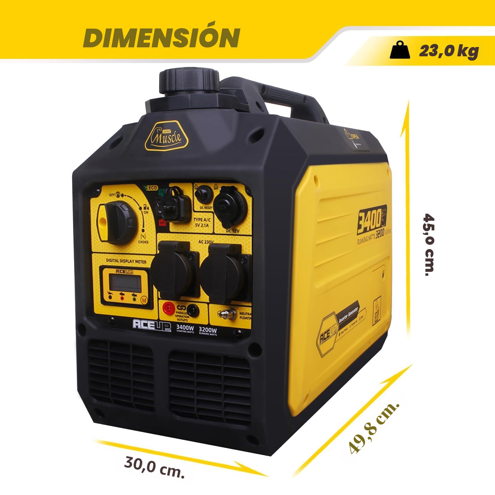 Aceup Energy Generador de corriente inversor de 3400 W, gasolina, generador de corriente, potencia de emergencia, motor de 4 tiempos para camping
