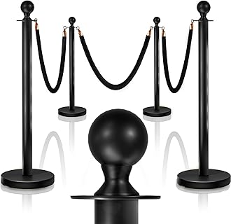 4PCS Black Stanchions Posts with 3PCS 5 ft Black Velvet Rope, Black Velvet Rope Stanchion Set Crowd Control Barriers, Stanchions and Velvet Ropes Red Carpet Poles for Party Supplies