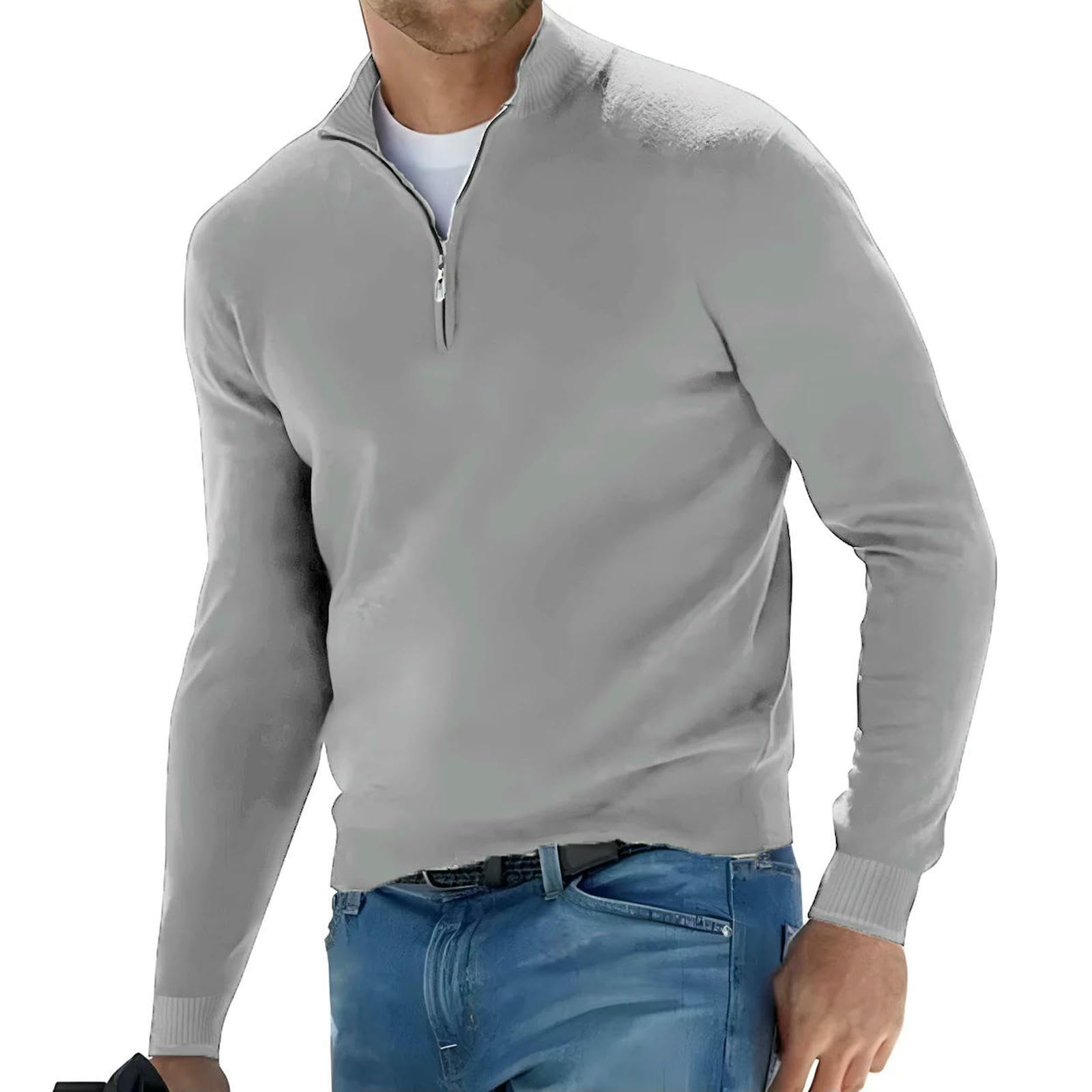 Maglione Uomo Pullover A Maniche Lunghe da Maglioni con Mezza Cerniera Lavorato Maglia Scollo V Streetwear Traspirante Oversize-Grigio Scuro-XXXL Asiatico (75-90 kg)