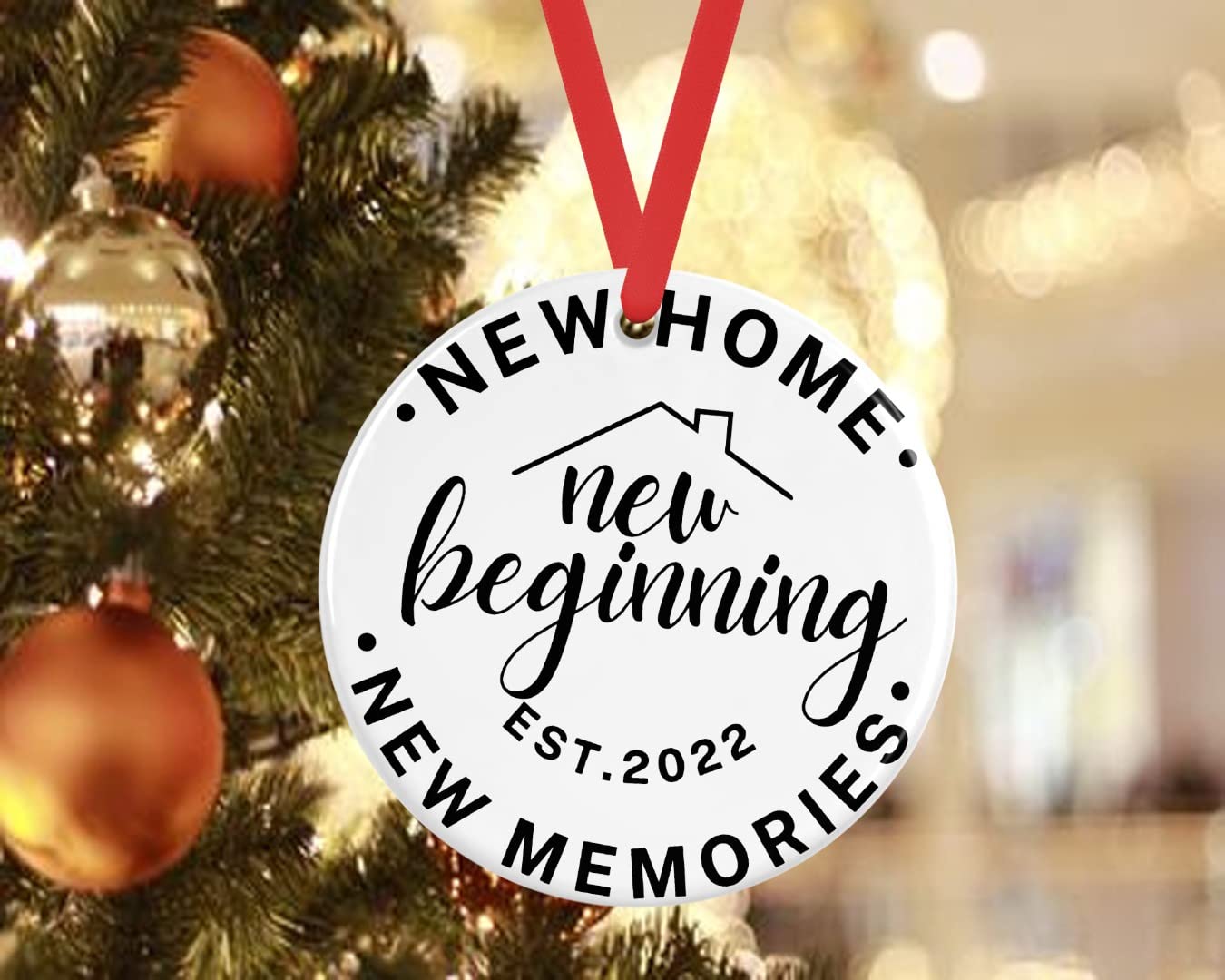 Handmade By Stukk Red New Beginnings Christmas Bauble Home Memories Xmas Ceramic Ornament Hanging Gift