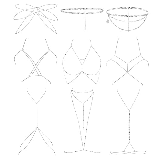 9PCS Sexy Belly Waist Chain for Women Bikini Body Chain Beach Bra Chain Jewelry Set