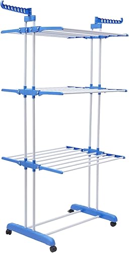 Estante de secado de ropa plegable de 4 niveles, color gris, soporte para secadora con ruedas, línea de lavado al aire libre, estante de