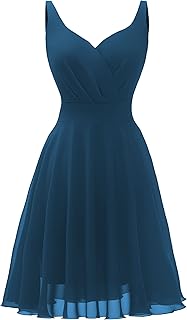Summer Cocktail Dress V-Neck Adjustable Spaghetti Strap Chiffon Sundress - Buy now