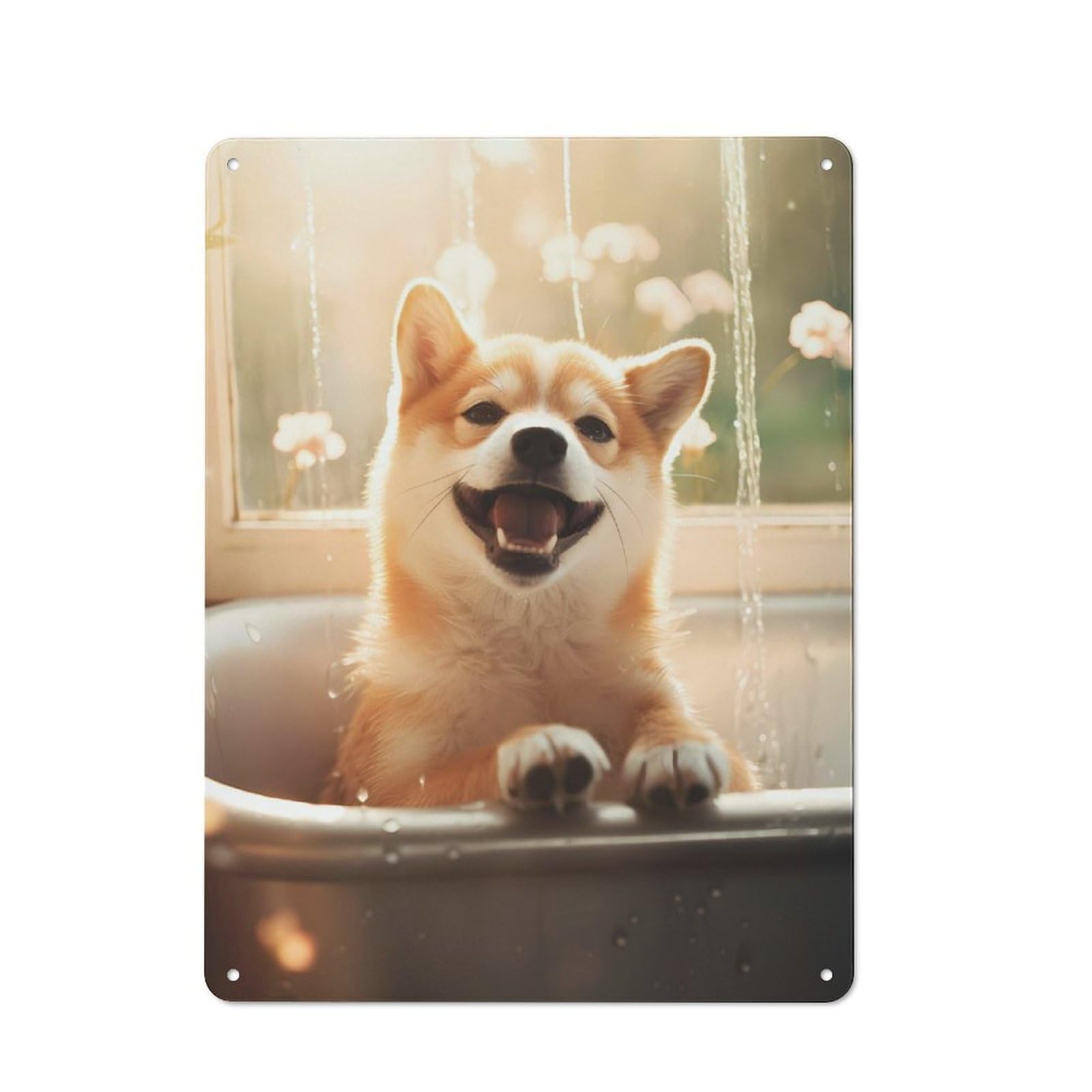 Junmoney Shiba Inu Dog Bathtub Pup Retro Metal Wall Sign 40X30cm With For Bar Or Restaurant, A Housewarming Gift For Hospitality Decor Collectors
