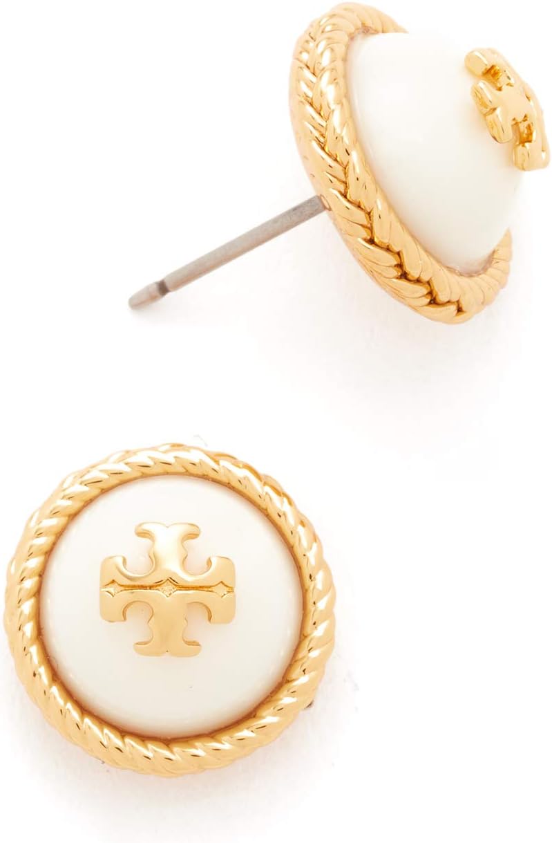 Pearl Dome Rope Stud Earrings White Goldtone by Tory Burch