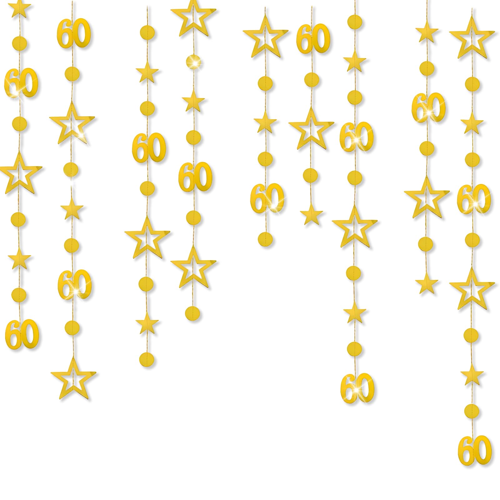60th Birthday Decorations, 3 Metre Length, Four Golden Star Streamers, Elegant Party Supplies, Festive Celebration Decor, Memorable Occasion Accessories, Decorations Party Supplies (60th)
