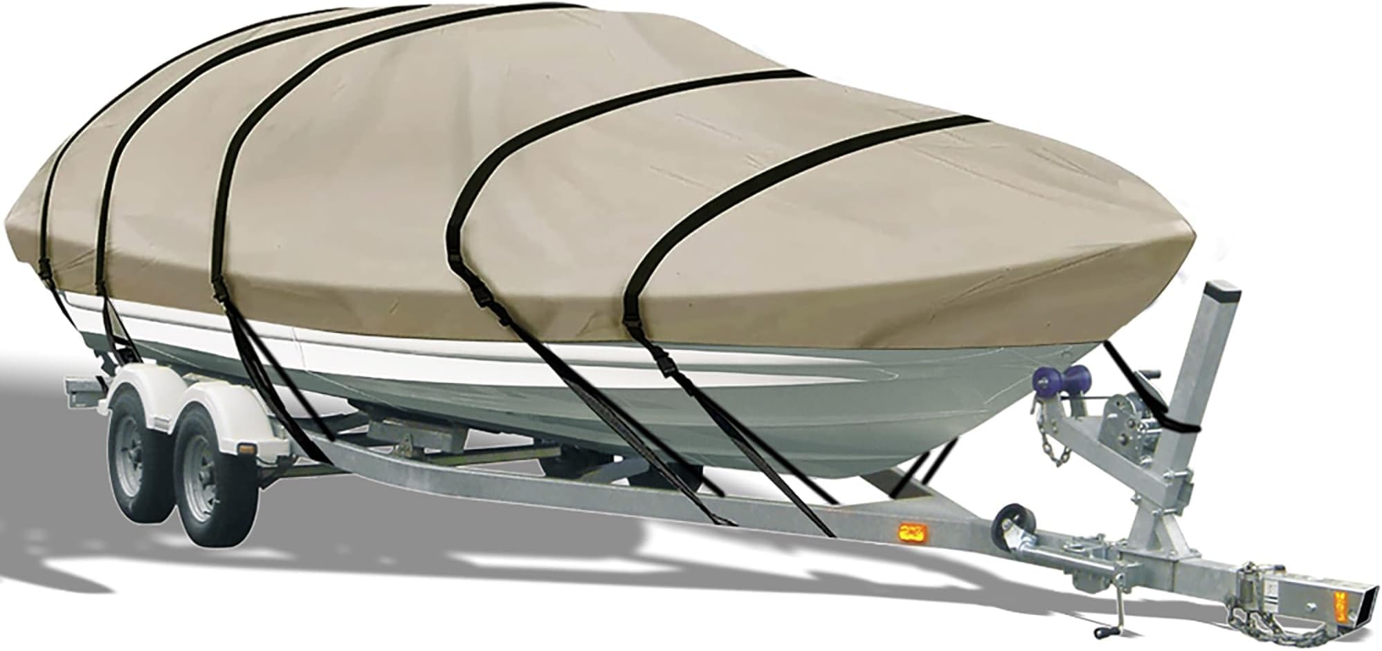 Boat Covers 14-16ft 600D Waterproof and Tear Resistant Trailerable Boat Cover,Heavy Duty UV Resistant,Fit for V-Hull Tri-Hull Runabout Fishing Boat Bass Boat,Width up to 70",14 15 16ft Tan.