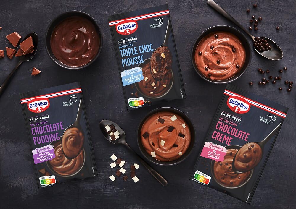 Dr. Oetker OH MY CHOC! 15er Probier-Set, 5 x Chocolate Creme, 5 x Chocolate Pudding, 5 x Triple Choc Mousse, Dessertpulver für Schoko-Creme, Schoko-Pudding und Schokoladenmousse