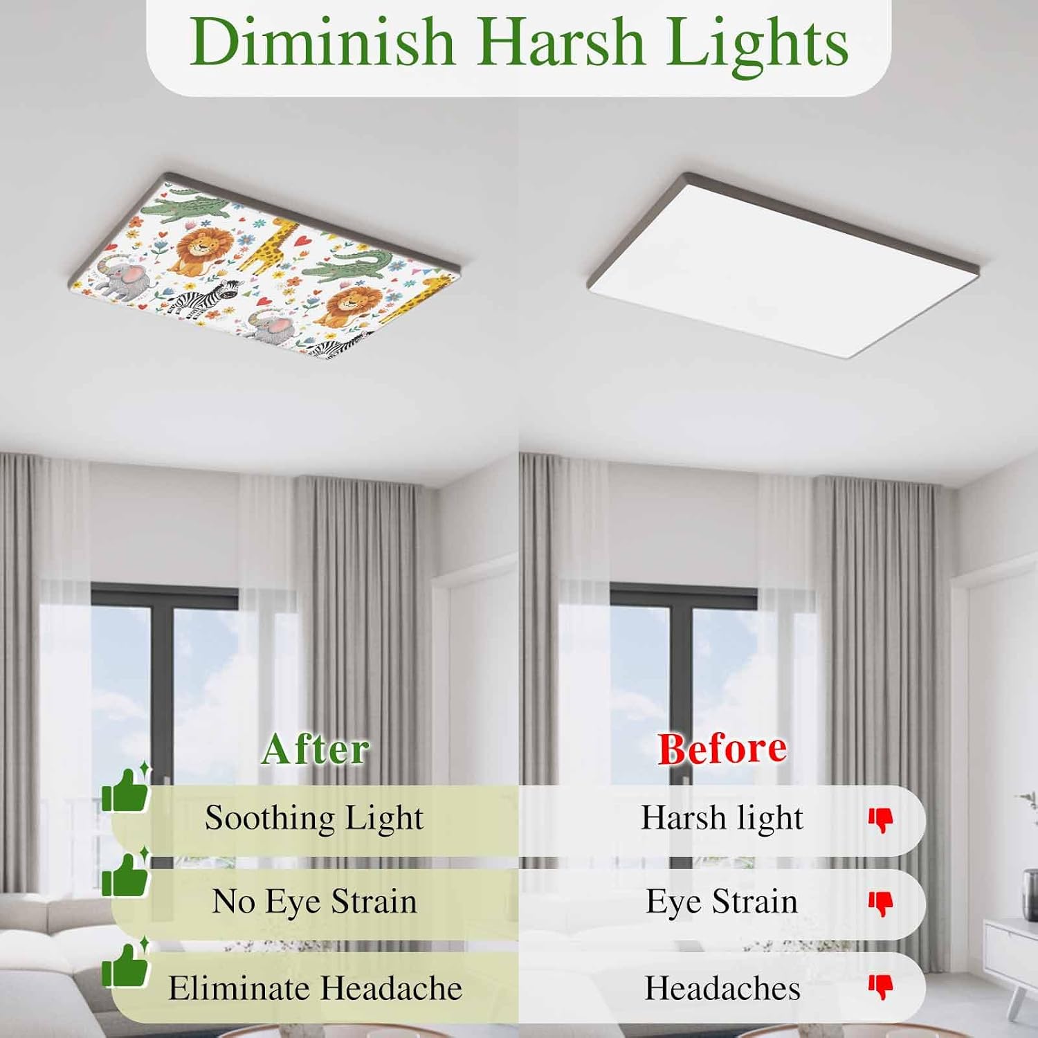 Colorful Animals Flowers Fluorescent Light Covers for Ceiling Lights 4x2 feet,4 Pack Magnetic Light Filters for Classroom,Spring Floral Elephant Fluorescent Lamp Shade Panel for Office School Drop
