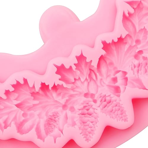 Miniatura 7 de Moldes de silicona de hojas de acebo de Navidad, molde de fondant de hojas de invierno, moldes de piña de Navidad para hornear chocolate para