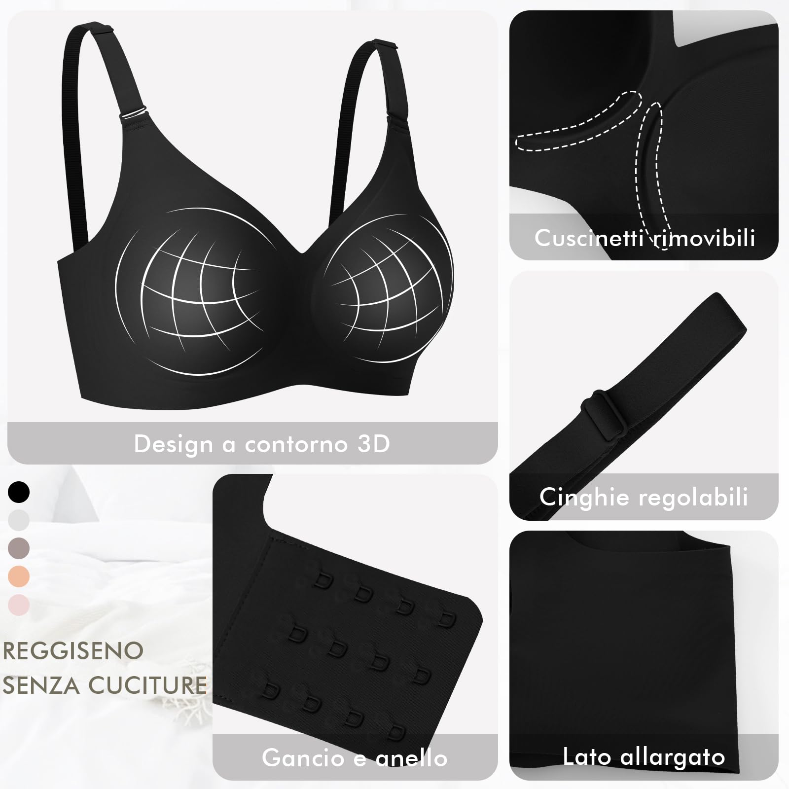 Ganado Reggiseno Senza Ferretto Donna Reggiseni Senza Cuciture Scollo a V Push Up Reggiseno Basic Comodo Imbottito