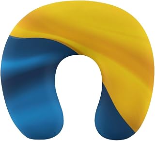 Portable U-Shaped Travel Pillow Memory Foam Neck Rest, Flag of Ukraine Ukrainian Waving U-Shape, Airplane Car Bus Office Chin Support