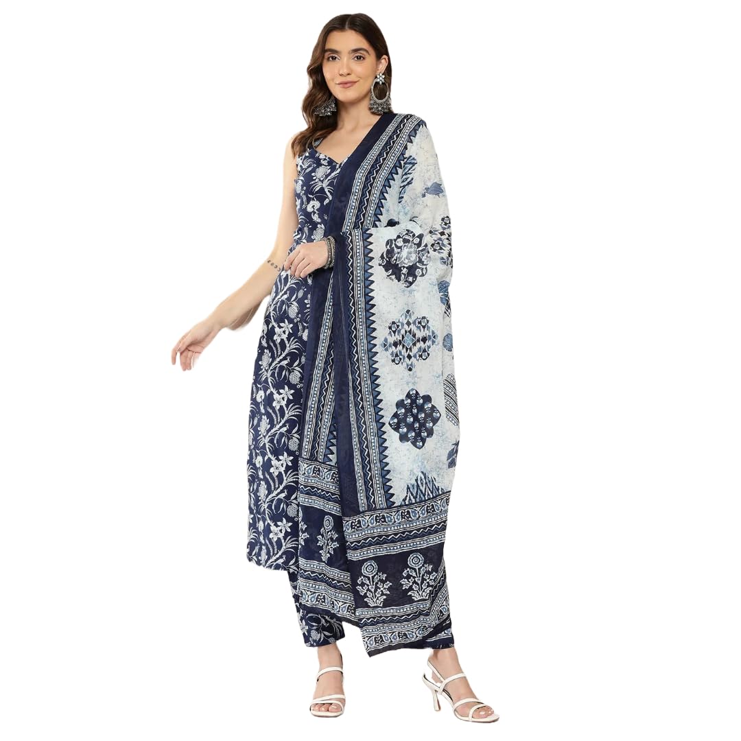 Glorious AvenueWomen Kurta Palazzo Set with Dupatta | Ladies Top Kurti Kameez with Bottom Pant | Traditional Festive Party Dress Ready to Wear (UAE/KSA, Alpha, M, Regular, Regular, Blue_Paisely)