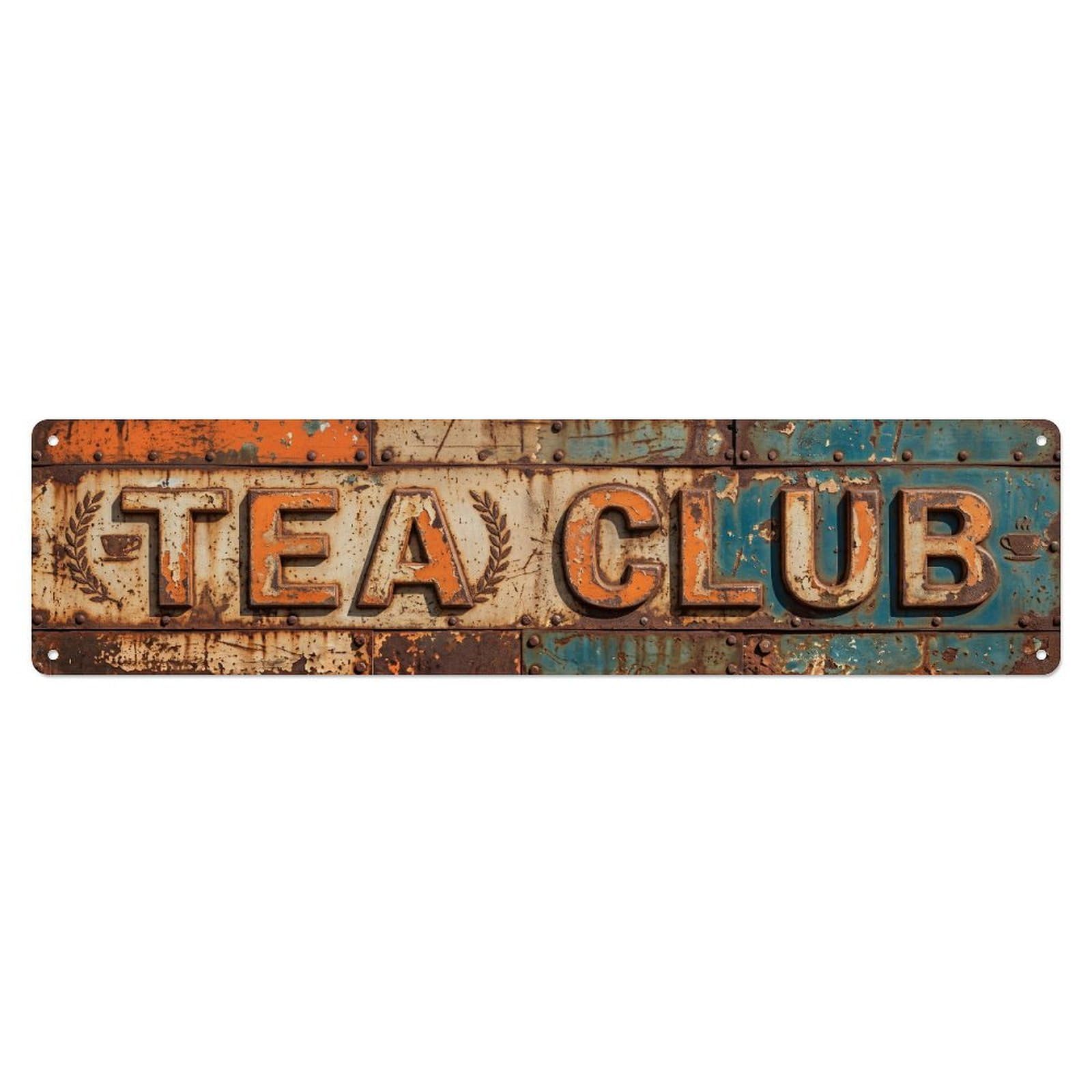Tea Club Rustic Wall Metal Tin Skinny Sign Plaque Wall Decor for Cafe, Club Bar, Office, Home Garden Metal Poster 4x16Inch