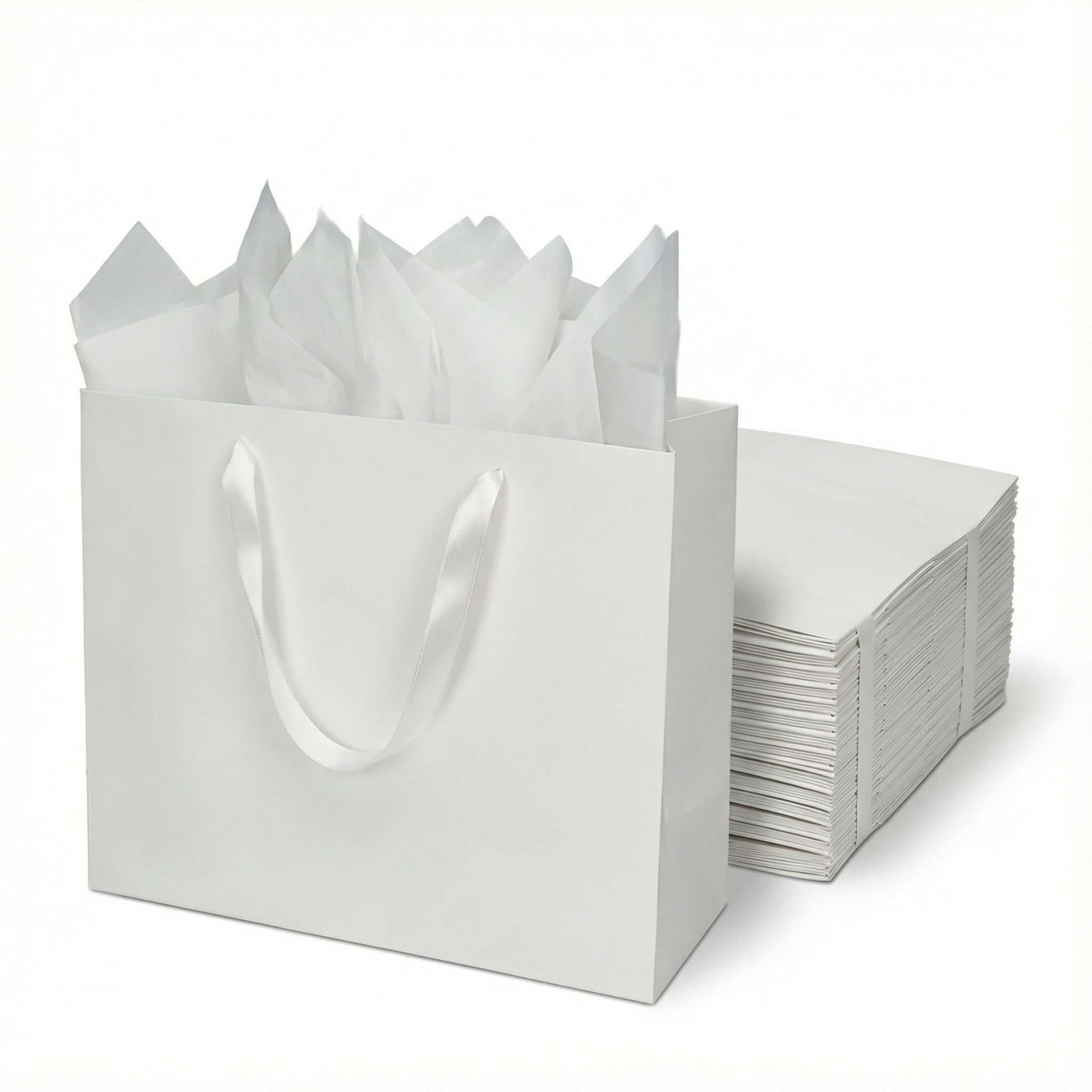 Papertide 30 Pack White Large Gift Bags 33x12.7x25.4 cm with Tissue Paper