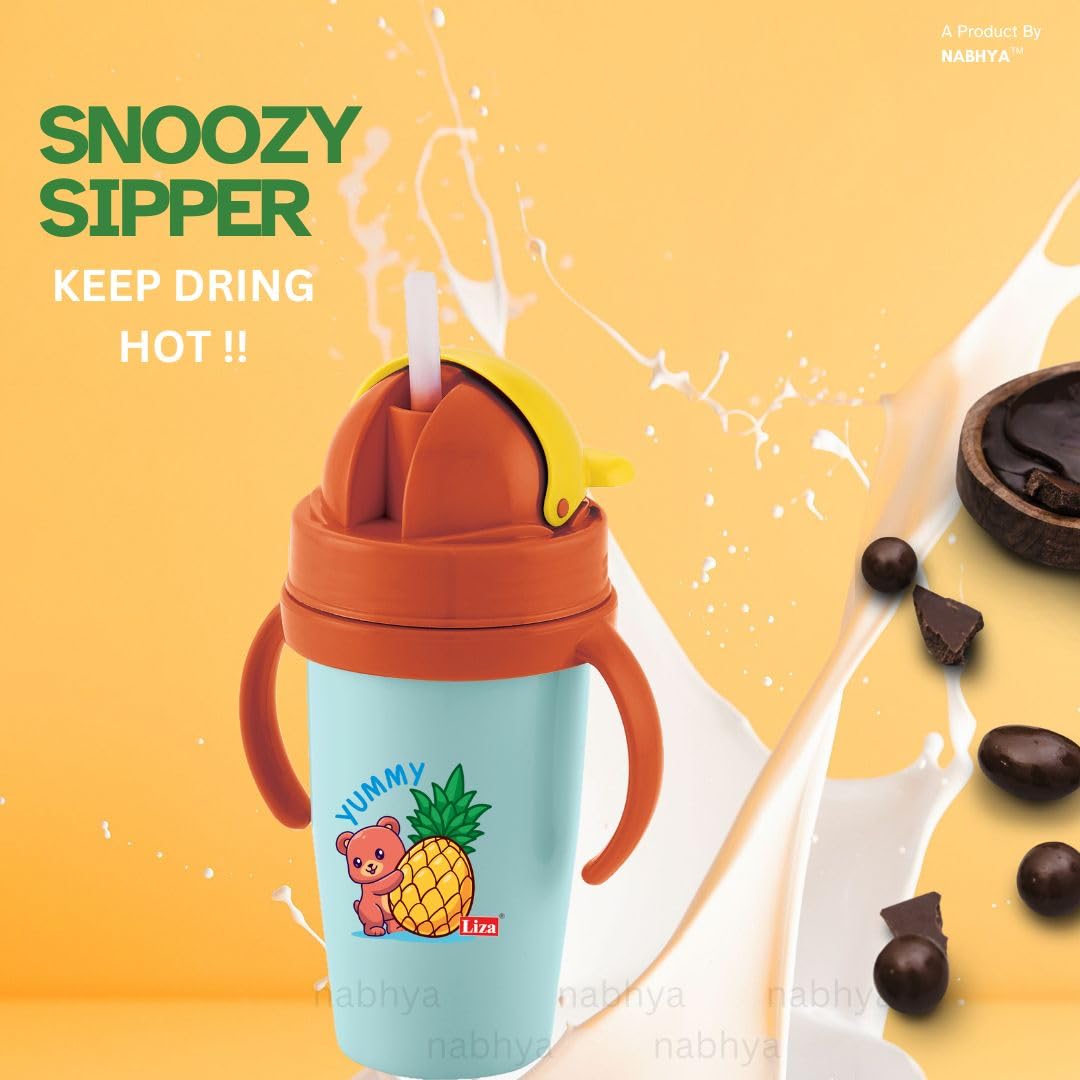 Zerya Stainless Steel Double Walled 360ml BPA-Free Sippy Cup Anti-Spill Soft Silicone Spout Baby Sipper Water Bottle with Straw and Side Handle for Kids (Note -Color Random as Per Availability) 3