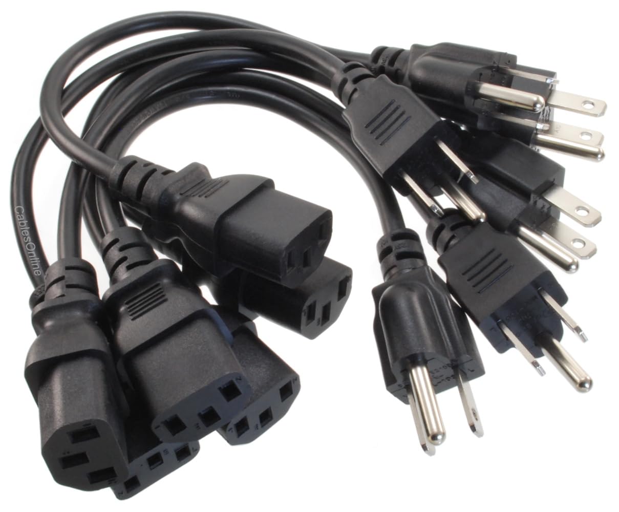 CablesOnline 6-Pack 1ft. Short 3-Conductor PC Power Cord, 18AWG NEMA 5-15P to IEC-60320-C13 Cable, PC-111-6