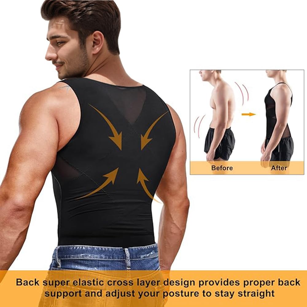 Camiseta Interior Moldeadora para Hombre con Efecto Vientre Plano Faja Reductora Chaleco de compresión algodón Body Shaper para Gym Fitness (FR/ES, Letras, XL, Regular, Regular, Negro)