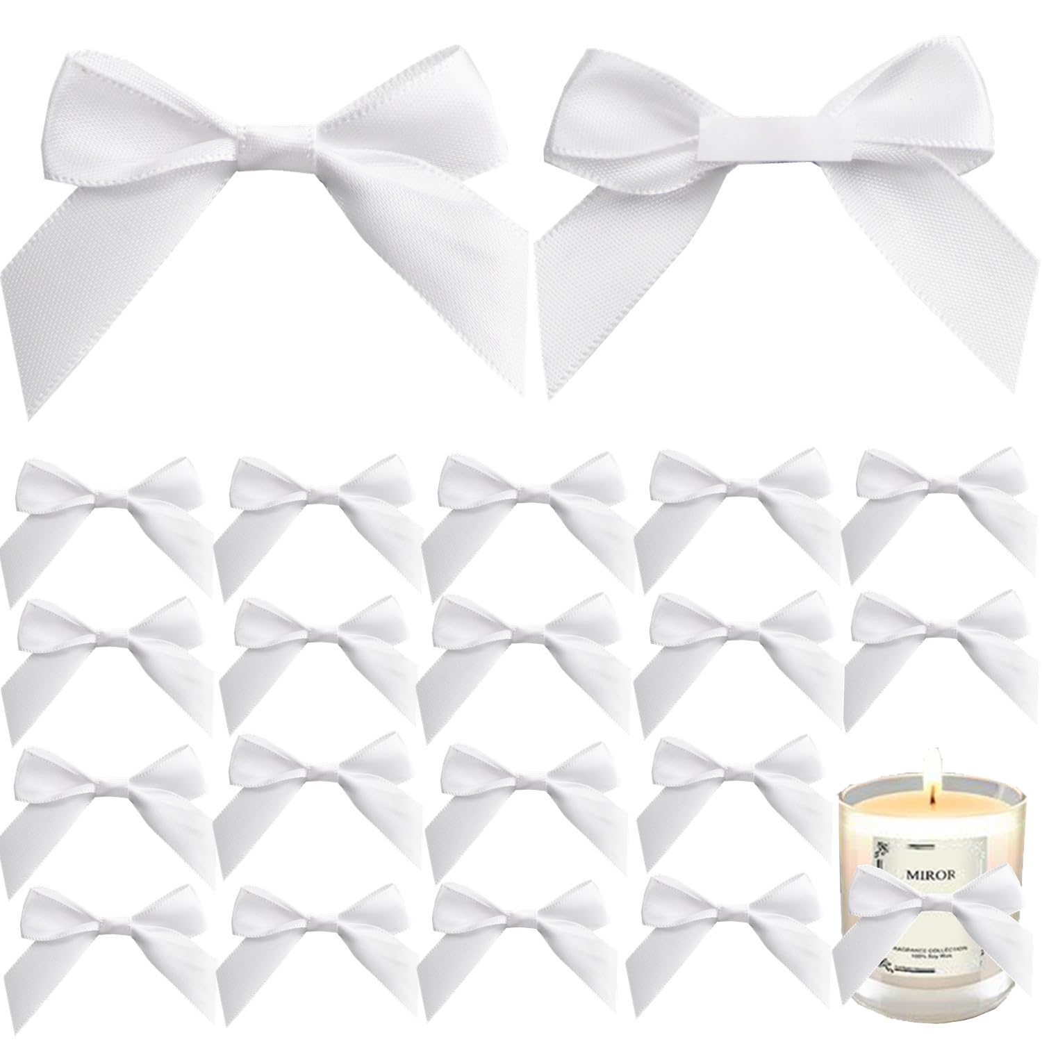 50 Stück selbstklebende Satinschleifen zum Verpacken von Geschenken, 6,6 x 5,6 cm Satinband-Schleifen, vorgefertigte Schleifen mit doppelseitigem Klebeband für Leckerli-Tüten, Basteln, Zuhause,