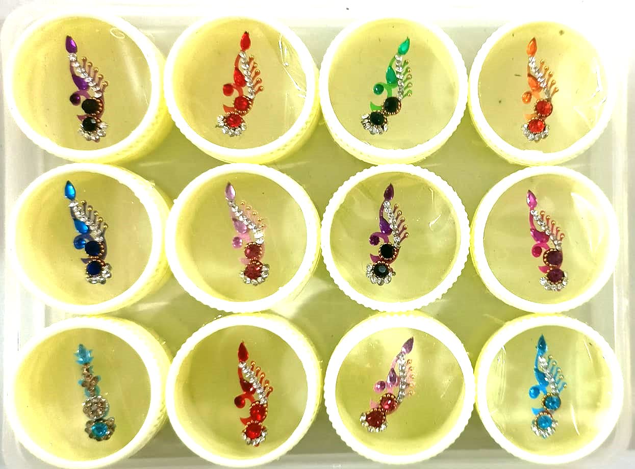 Bindi Box Long Bindis Forehead Multicolor Bindis Stone Bindi Forehead Multicolor Bindis (Zarkan Bindi) 1box in 12 multi bandies P.Model.No.A25-picture-25