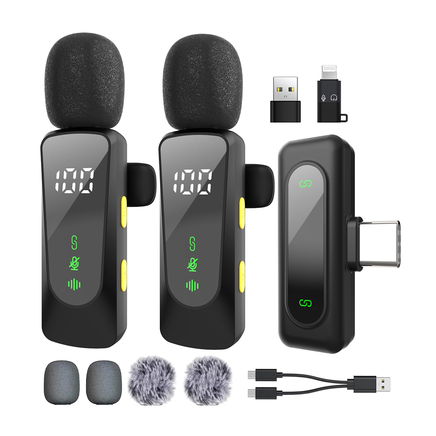 Microfono Lavalier Wireless Con Display Batteria – Per IPhone, Android, IPad E PC, Riduzione Rumore HD