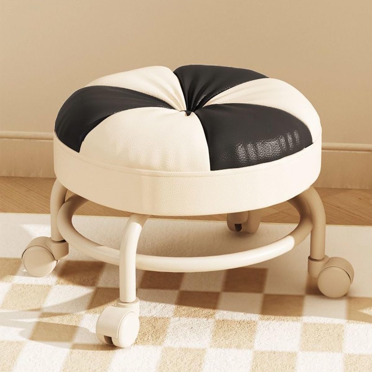 Sgabello arrotolabile, seduta in morbida pelle PU con ruote per casa, ufficio, giardino, massaggi, garage, negozio, fitness