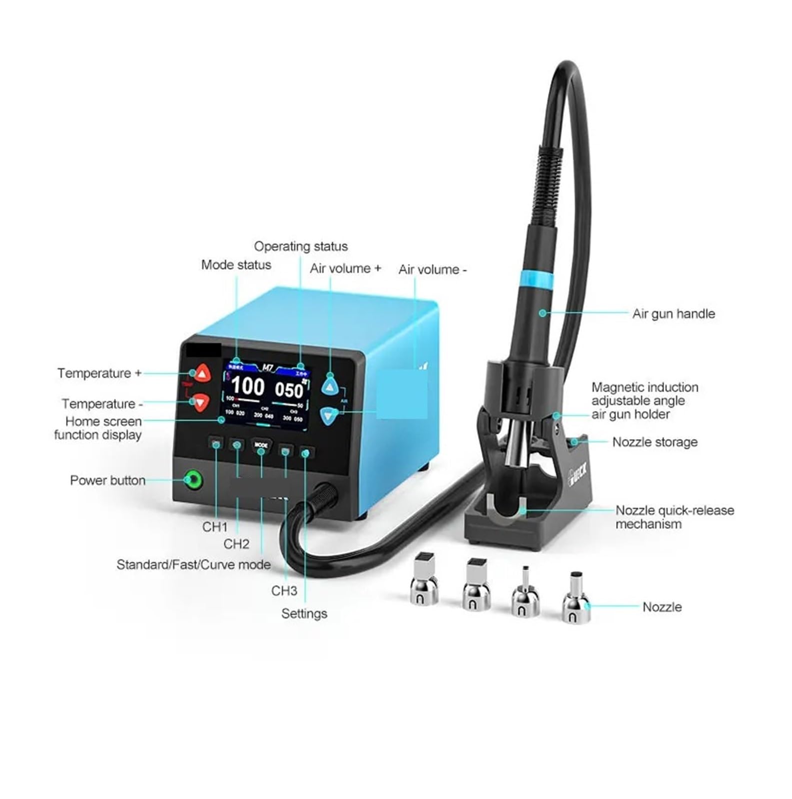 Station à air Chaud Intelligente M7 1000W, kit de retouche BGA numérique à 9 canaux