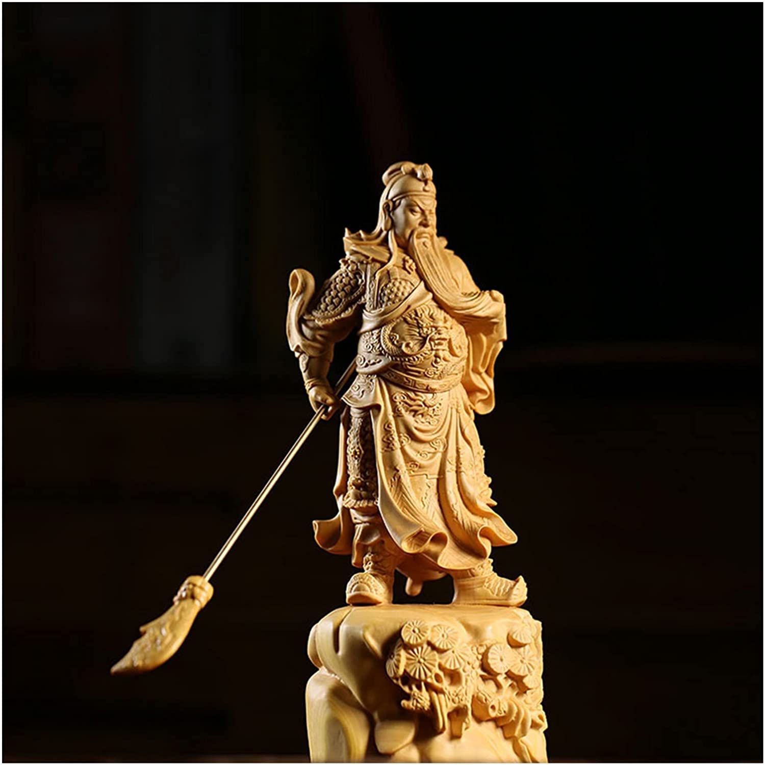 Statue de Bouddha 19 cm Guangong Dieu de la Richesse Statue en Bois Huang ， Statue de Bouddha en Bois de buis ， Statue en Bois Massif Guan YU Sculpture Arts et Artisanat